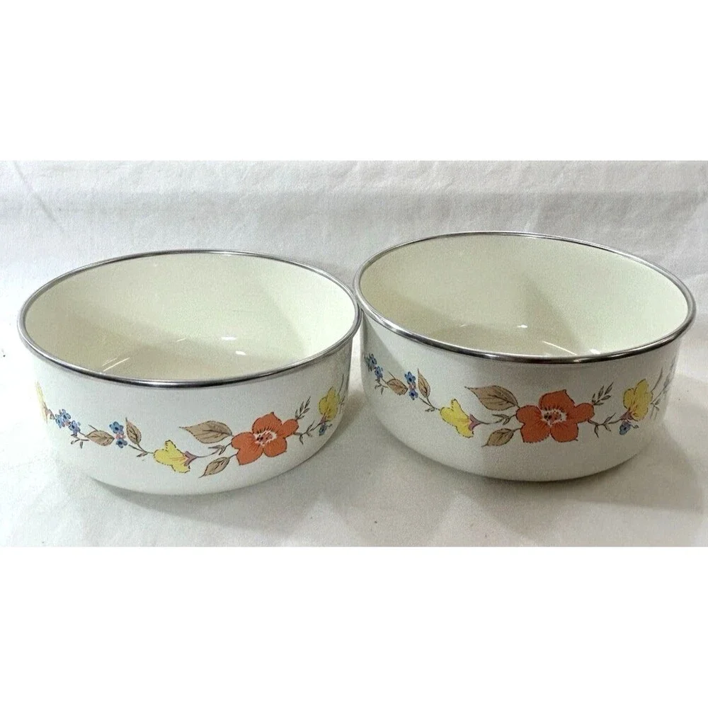 Vintage Saltera Enamel Nesting Bowls Set 2 - Himark Gourmet Kitchen Floral